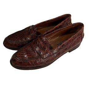 Gucci Alligator/Crocodile Loafers 37 B/6.5 Brown Exotic Penny Slip On Vintage